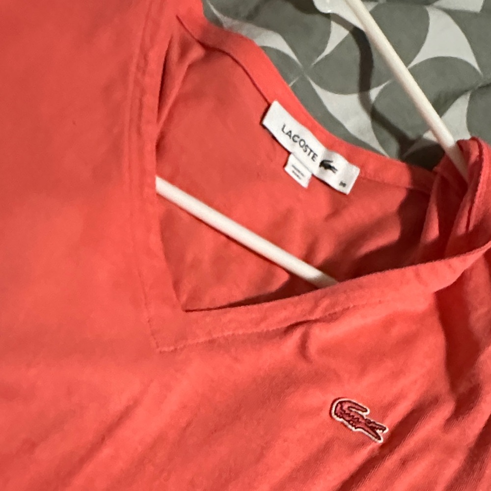 Lacoste Bright Coral V-Neck Tee